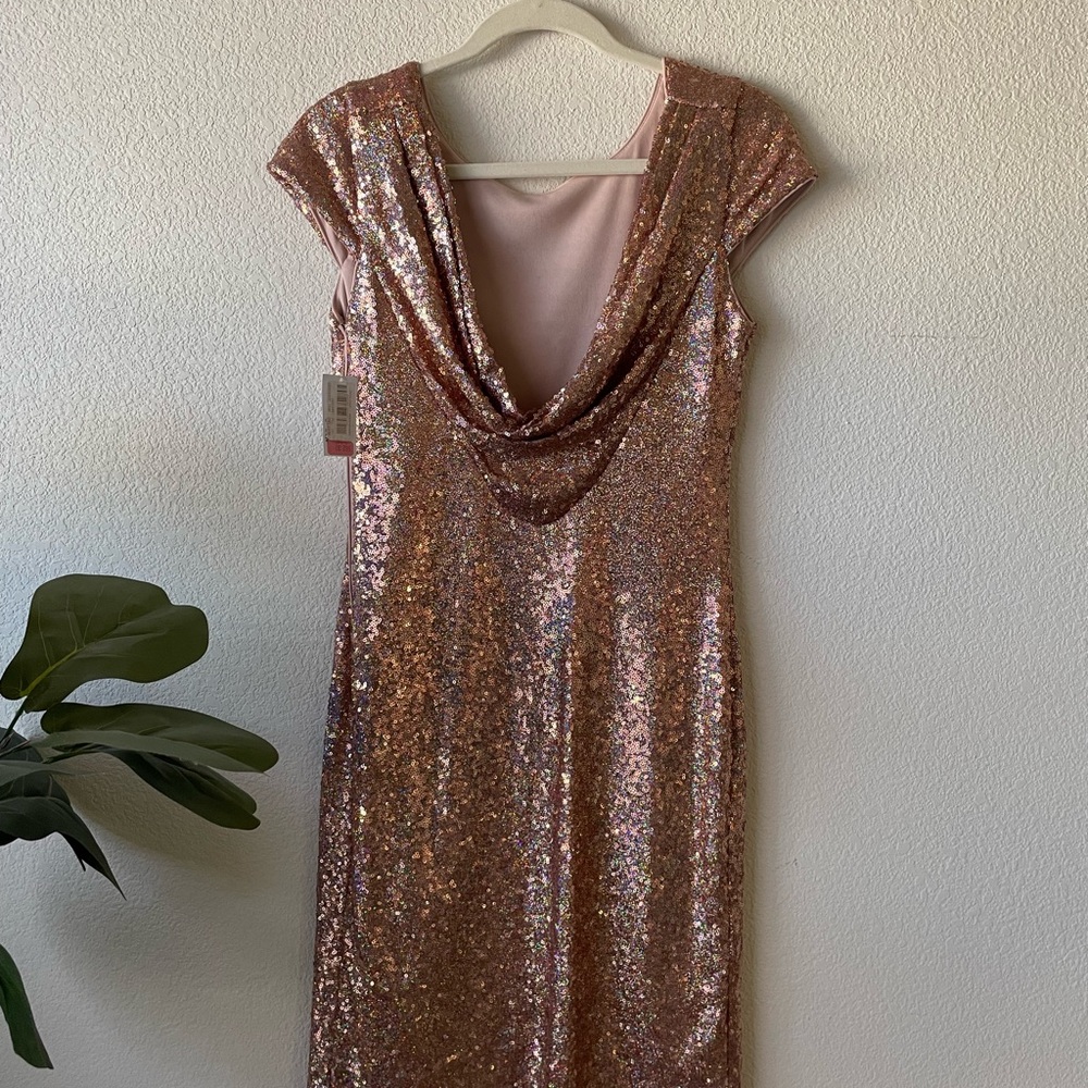 NWT Calvin Klein Sequin Cowl Neck Dress in Rose Gold - Women